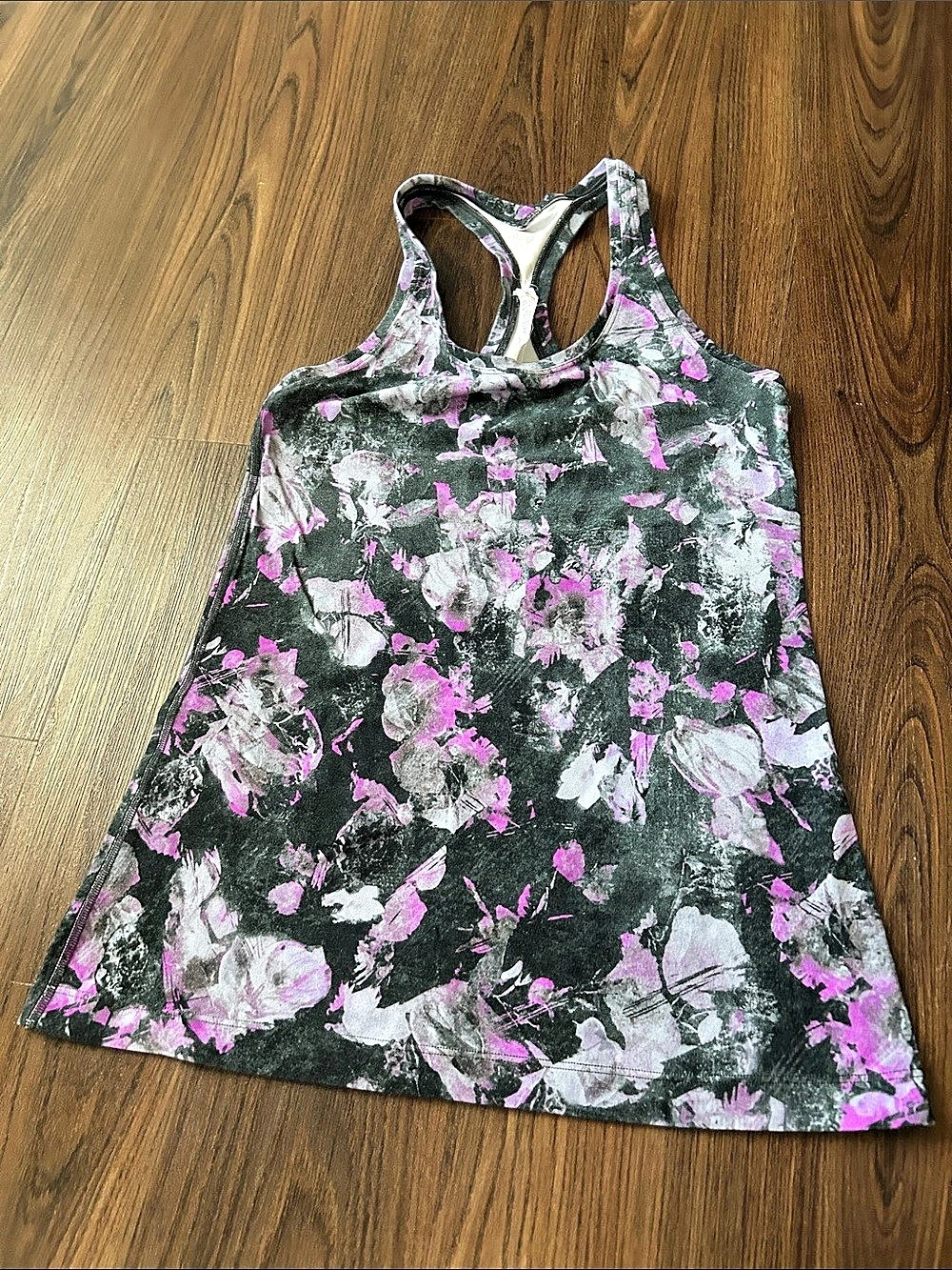 lululemon Power Y Tank Floral Athletic Top Black & Pink Size 8